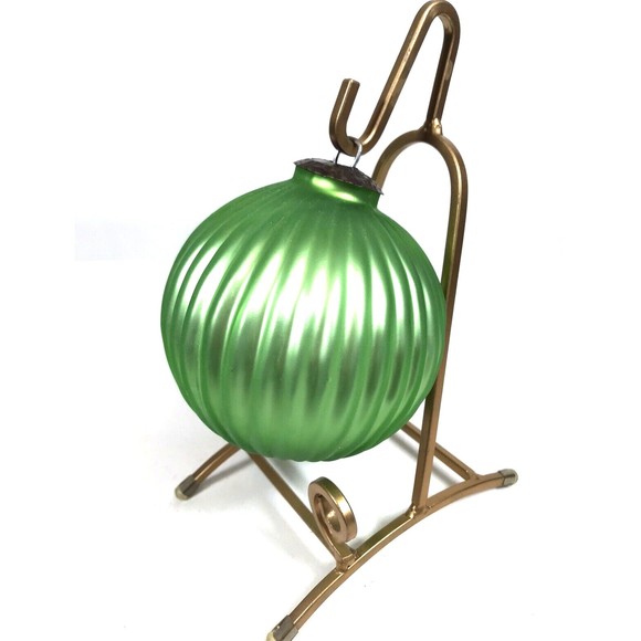 VTG Kugel Midwest Christmas Ornament Iridescent Lime Green Ribbed Glass Lg 4.5" - Picture 3 of 9